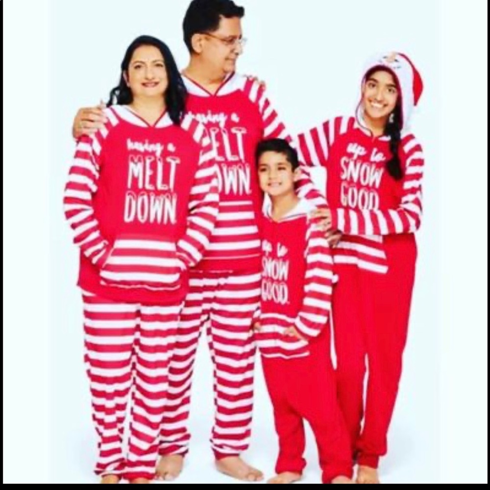 💚NEW Family LOT MATCHING Christmas Pajama LOT 3 HOODED Onesies XXL 18/20 XL L